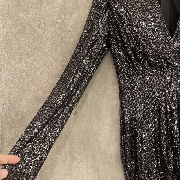 Privy Black Sequin Mini Long Sleeve Dress Women’s Size S Party Dancing Sparkly - Picture 5 of 13